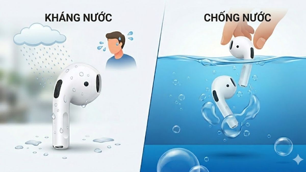 Phân biệt kháng nước và chống nước trên tai nghe AirPods