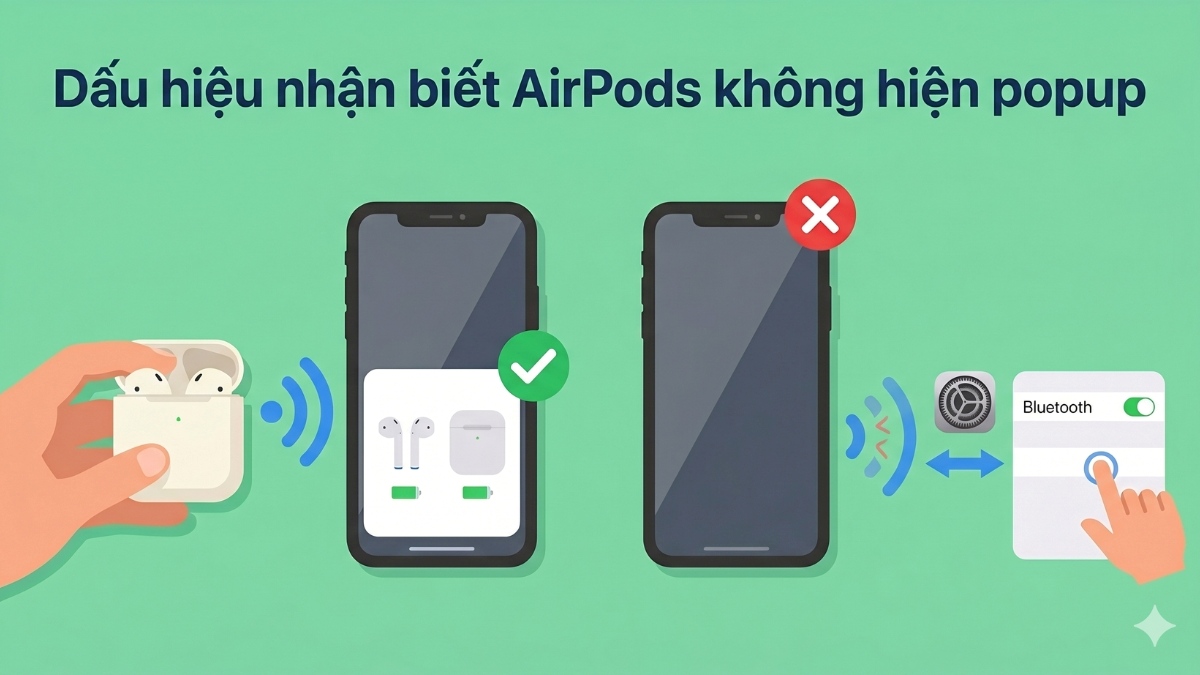 Dấu hiệu nhận biết AirPods không hiện popup