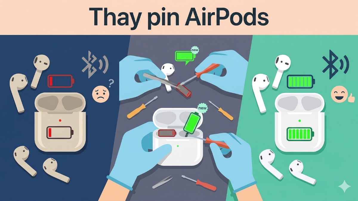 Cách khắc phục AirPods không hiện popup trên thiết bị - thay pin airpods