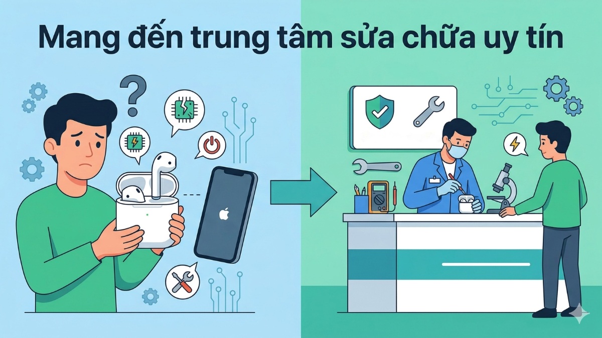 Cách khắc phục AirPods không hiện popup trên thiết bị - mang đến trung tâm sửa chữa
