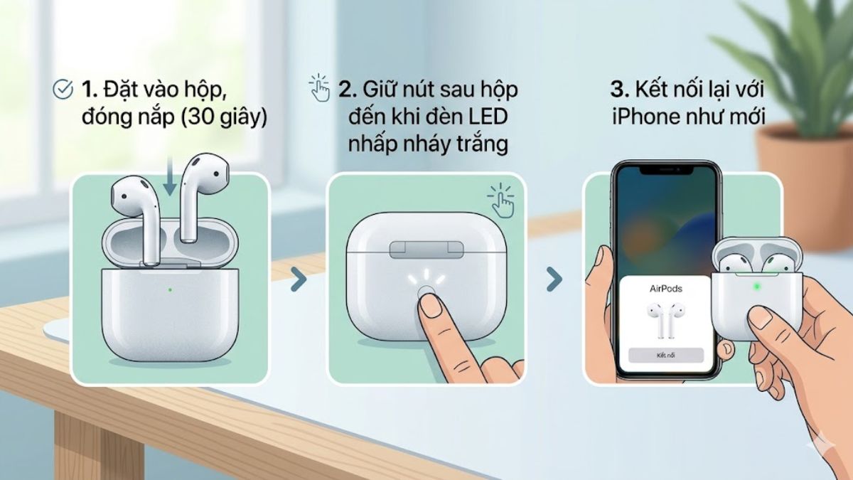Cách khắc phục lỗi AirPods không kết nối được với iphone - reset airpods về cài đặt gốc