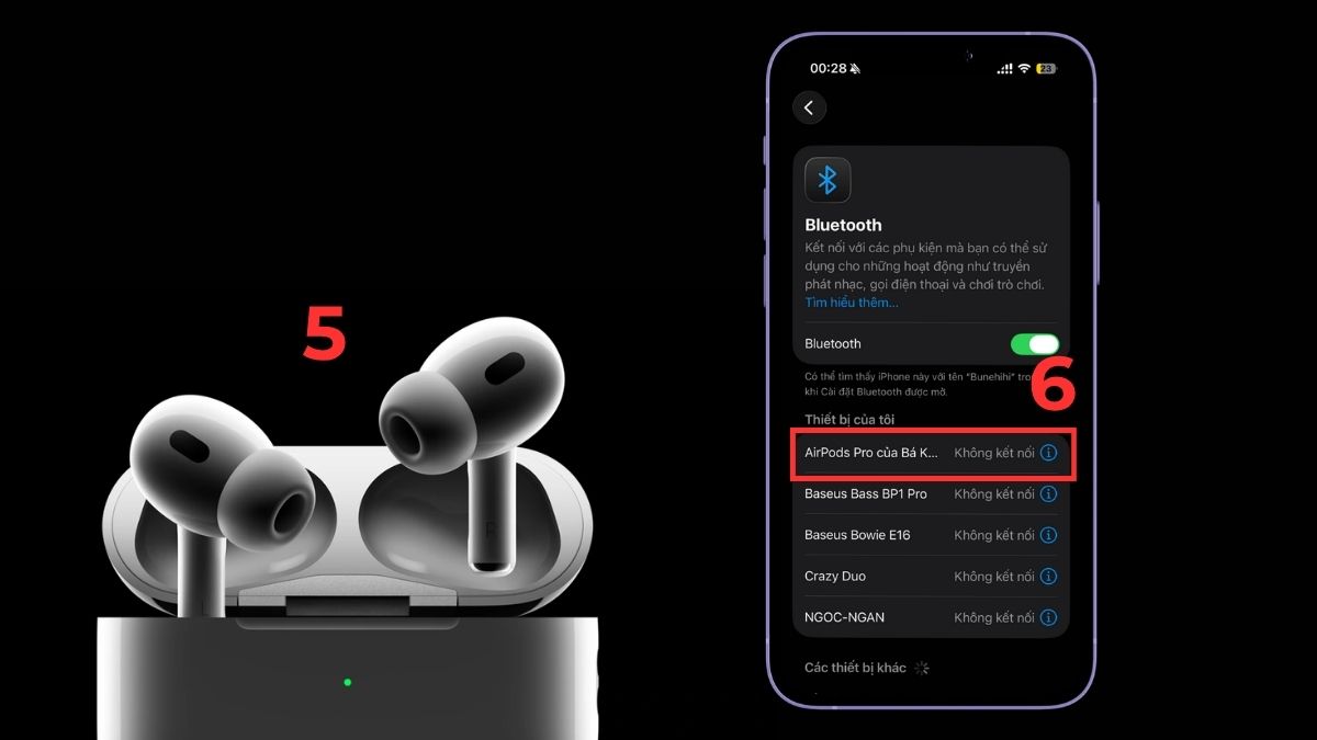 Cách khắc phục lỗi AirPods không kết nối được với iPhone - bật lại bluetooth và kiếm tra kết nối - bước 3