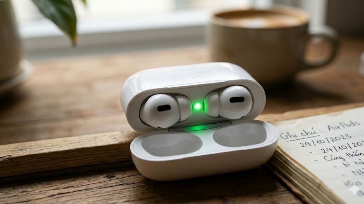 Ý nghĩa của đèn xanh nháy trên hộp sạc AirPods