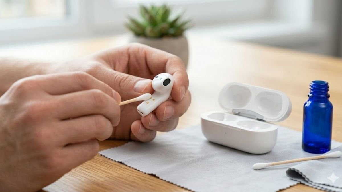 Cách khắc phục AirPods nháy đèn xanh -  vệ sinh lại đầu tiếp xúc
