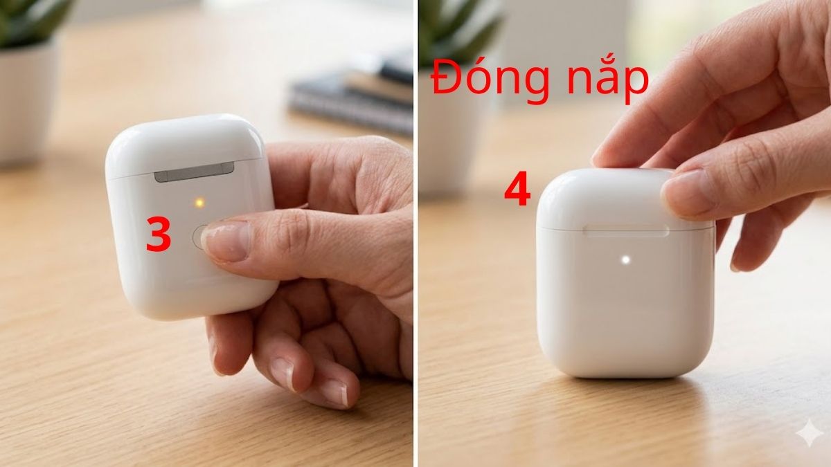 cách khắc phục airpods nhấp nháy đèn xanh - Reset AirPods về cài đặt gốc - bước 3,4