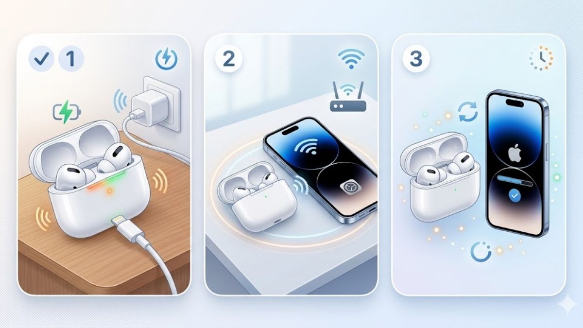 cách khắc phục airpods nhấp nháy đèn xanh - cập nhật firmware airpods