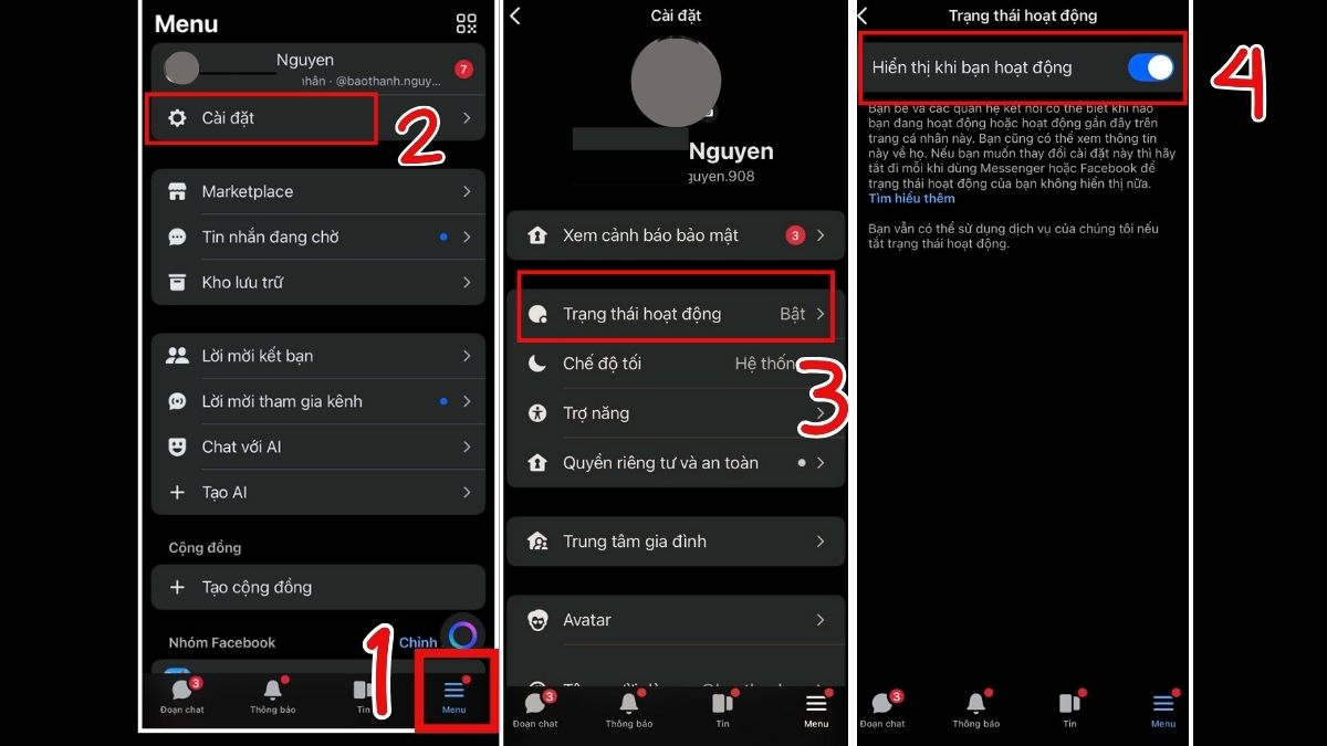 Cách ẩn nick Facebook bằng điện thoại - bước 1