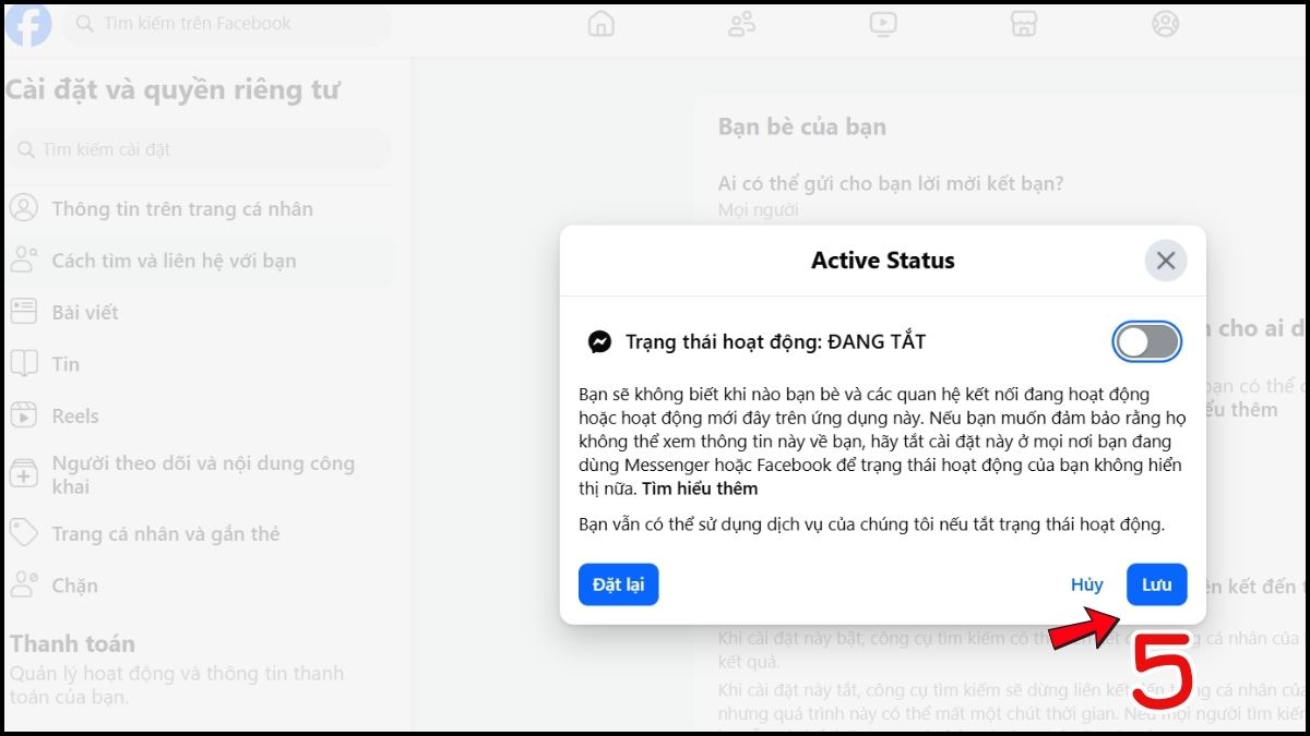 Cách ẩn tài khoản Facebook bằng máy tính - bước 3