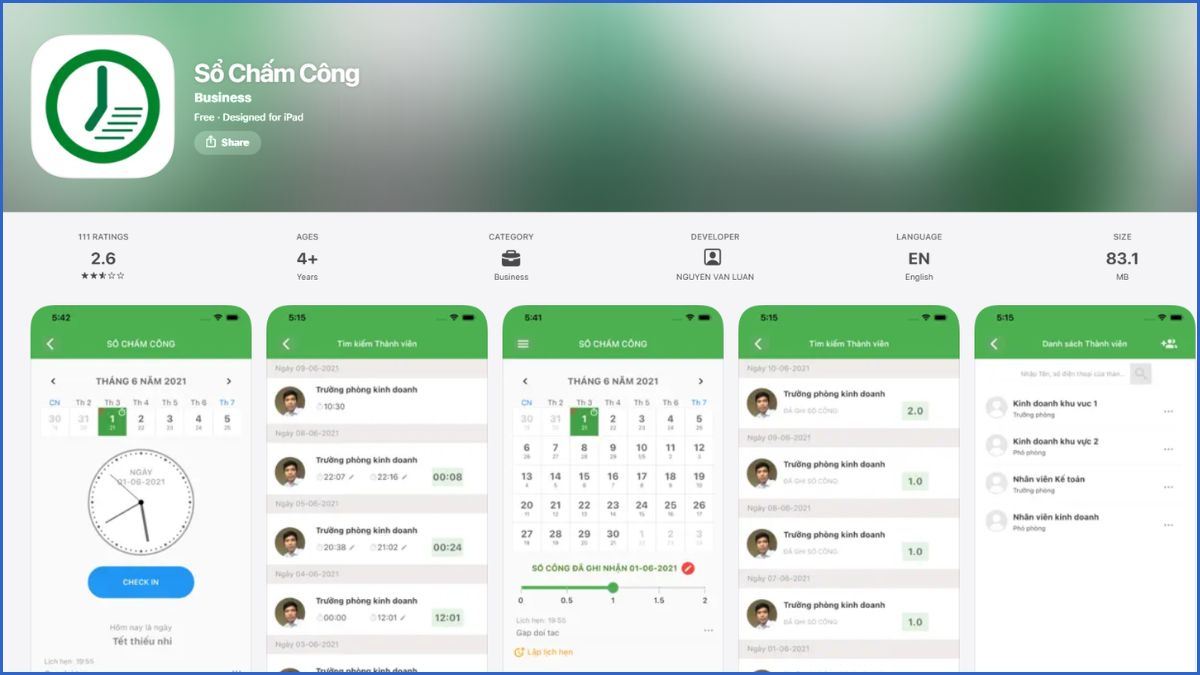 Sổ Chấm Công - ứng dụng chấm công