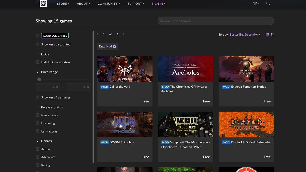 GOG (Good Old Games) - app chơi game pc free