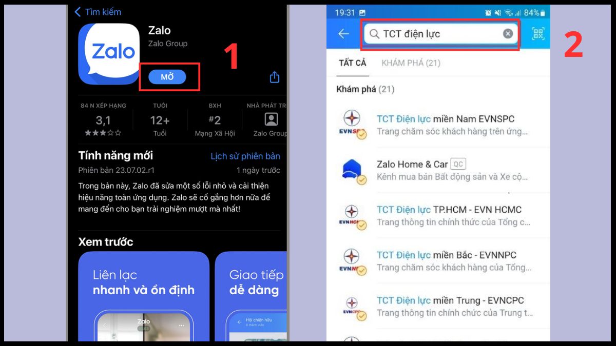 app đóng tiền điện online ZaloPay - bước 1