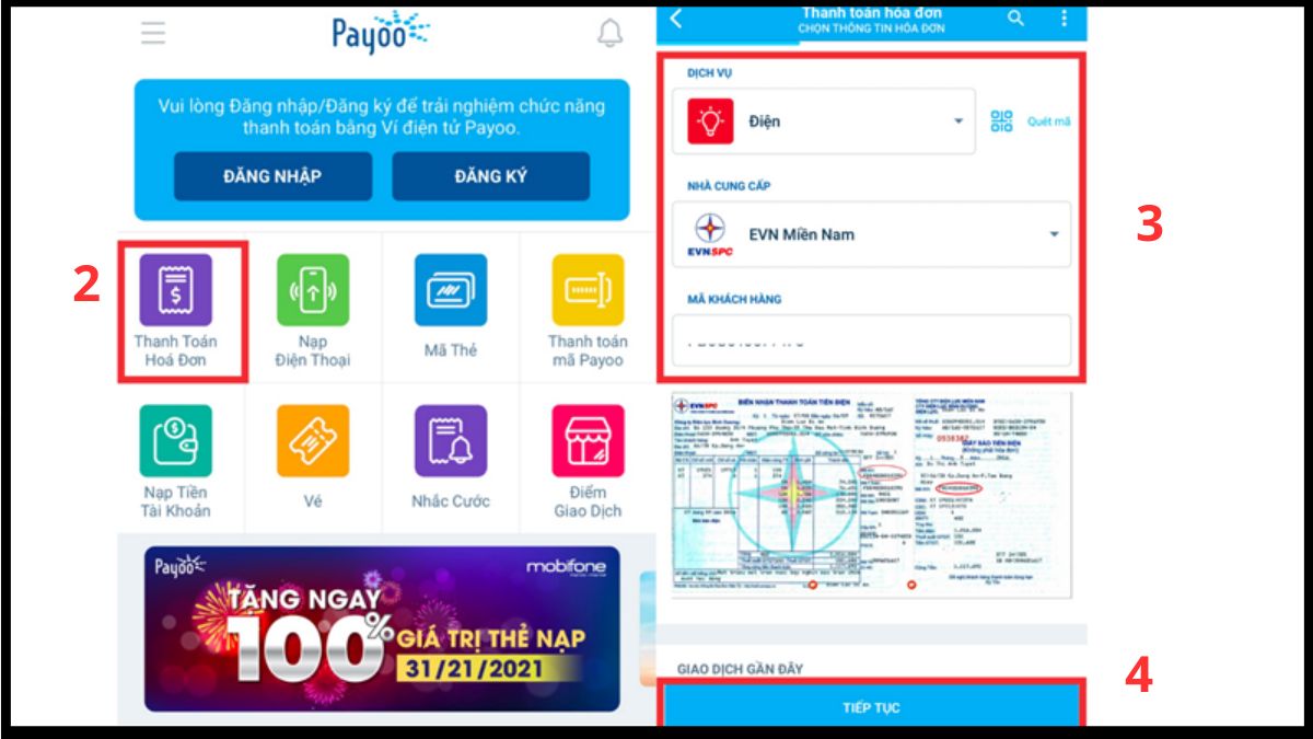 app đóng tiền điện nước Payoo - bước 2