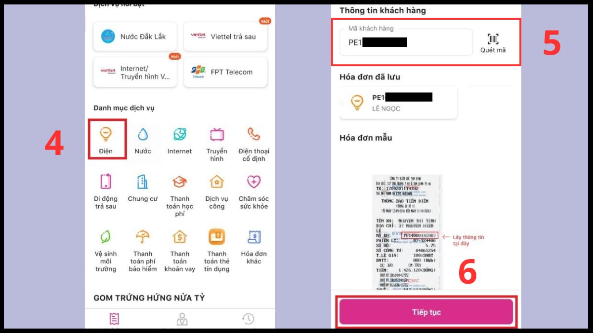 app đóng tiền điện lực MoMo -  bước 3