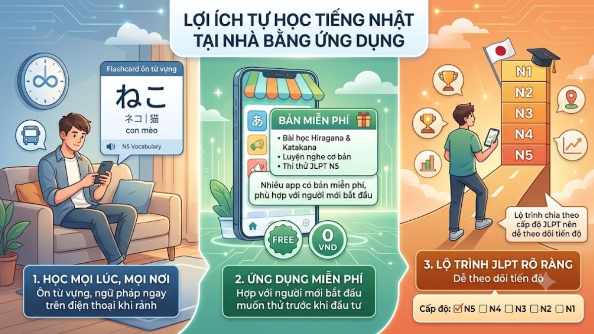 Lợi ích của việc tự học tiếng Nhật tại nhà bằng ứng dụng