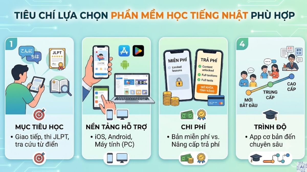 Tiêu chí lựa chọn phần mềm học tiếng Nhật phù hợp