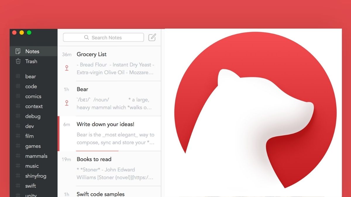 Bear app note trên điện thoại