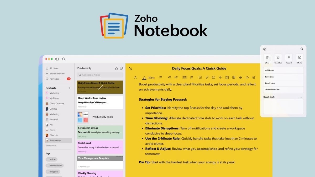 Zoho Notebook phần mềm ghi chú