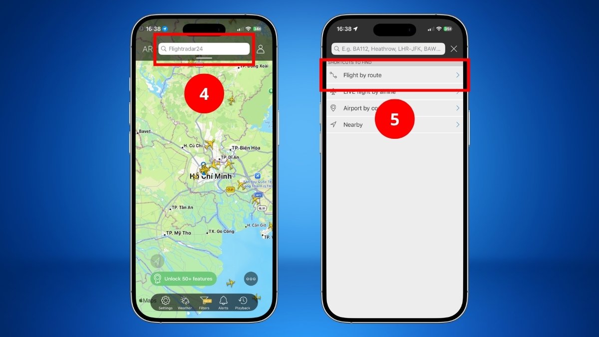 Hướng dẫn sử dụng chung app theo dõi chuyến bay - bước 2