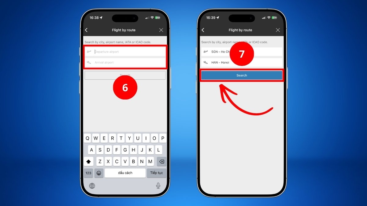 Hướng dẫn sử dụng chung app theo dõi chuyến bay - bước 3