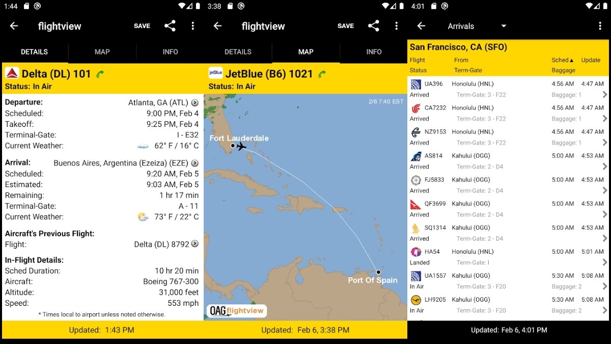 FlightView app theo dõi các chuyến bay
