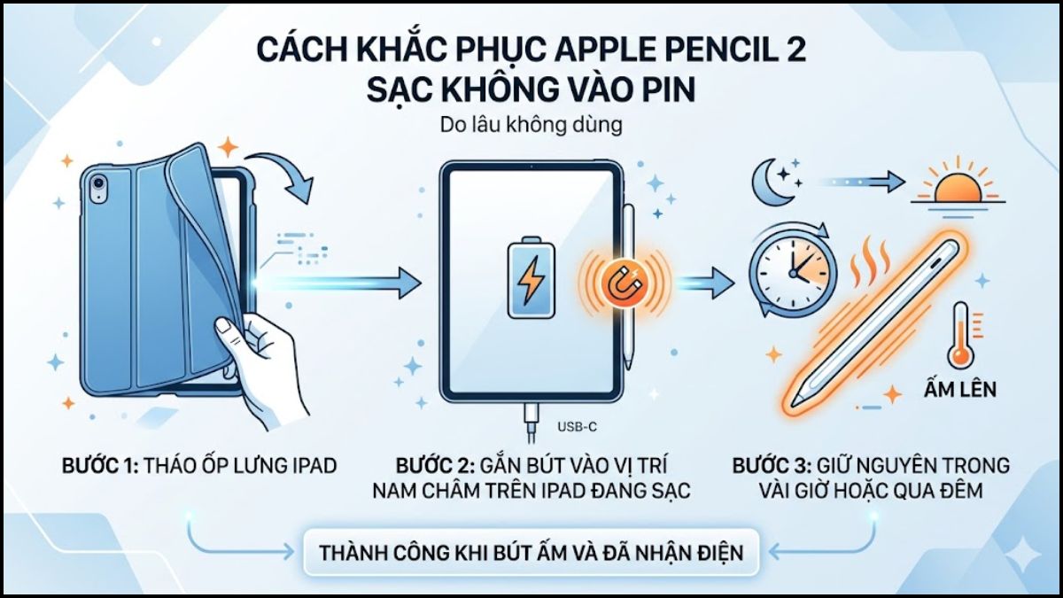 Cách khắc phục Apple Pencil 2 không lên pin -  cắm  sạc lại bút trong thời gian dài