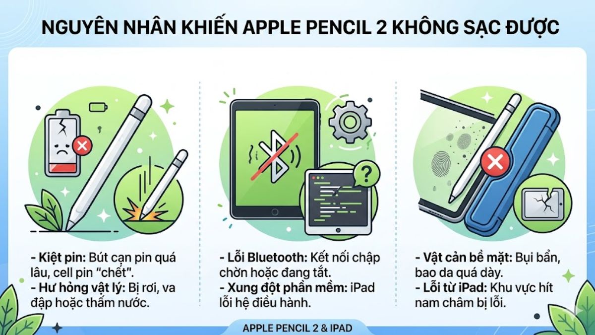 Nguyên nhân khiến Apple Pencil 2 không sạc được