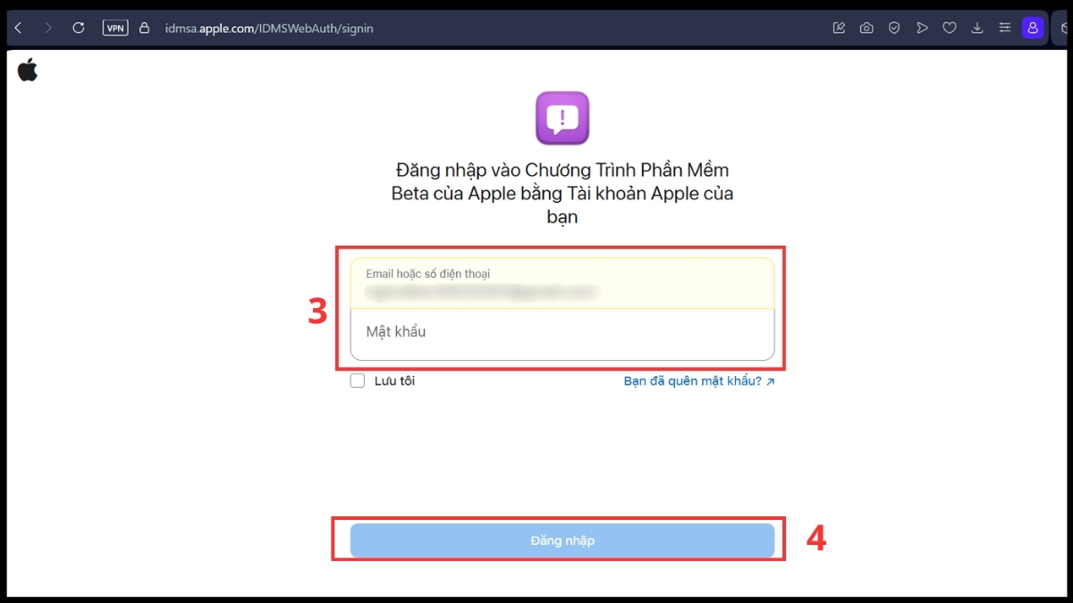 Hướng dẫn cách đăng ký tài khoản Apple SEED chi tiết - bước 2, 3
