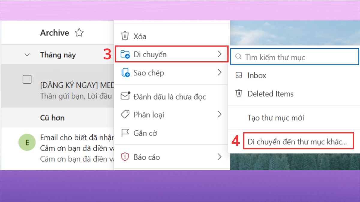 Cách tìm và khôi phục email đã archive trong Outlook - bước 3,4