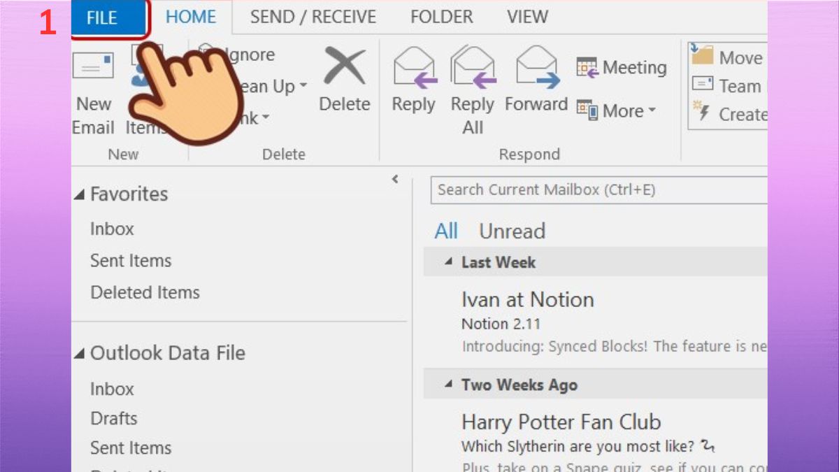 Cách mở và xem lại file archive (.pst) trong Outlook - bước 1