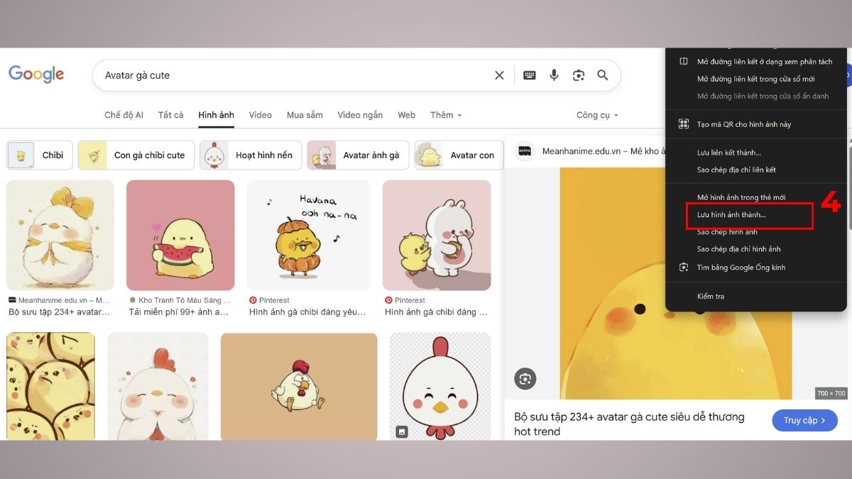 Cách tải ảnh avatar gà cute chất lượng cao - bước 3