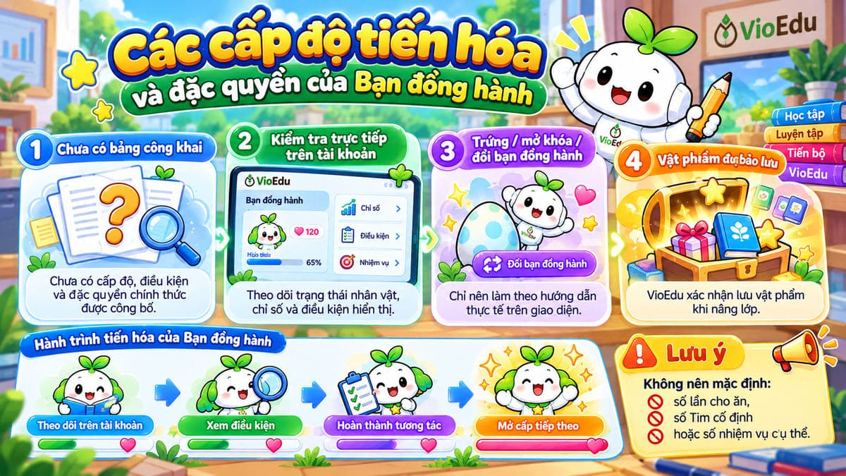 Các cấp độ tiến hóa và đặc quyền của Bạn đồng hành trong vioedu