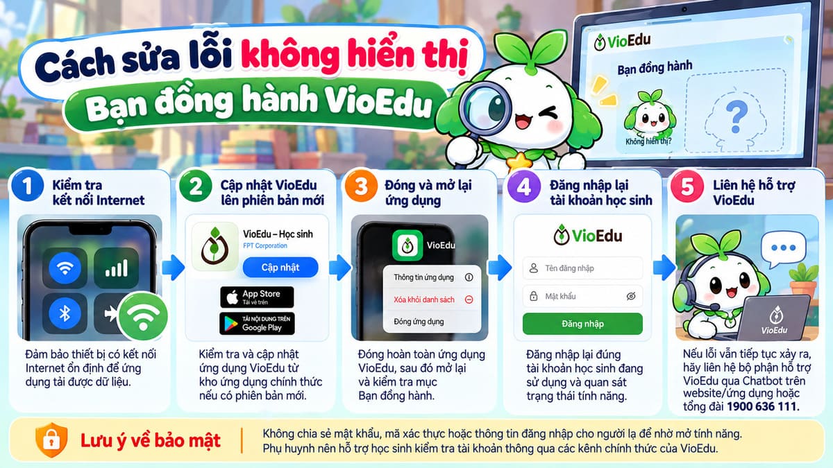 Cách sửa lỗi không hiển thị Bạn đồng hành VioEdu