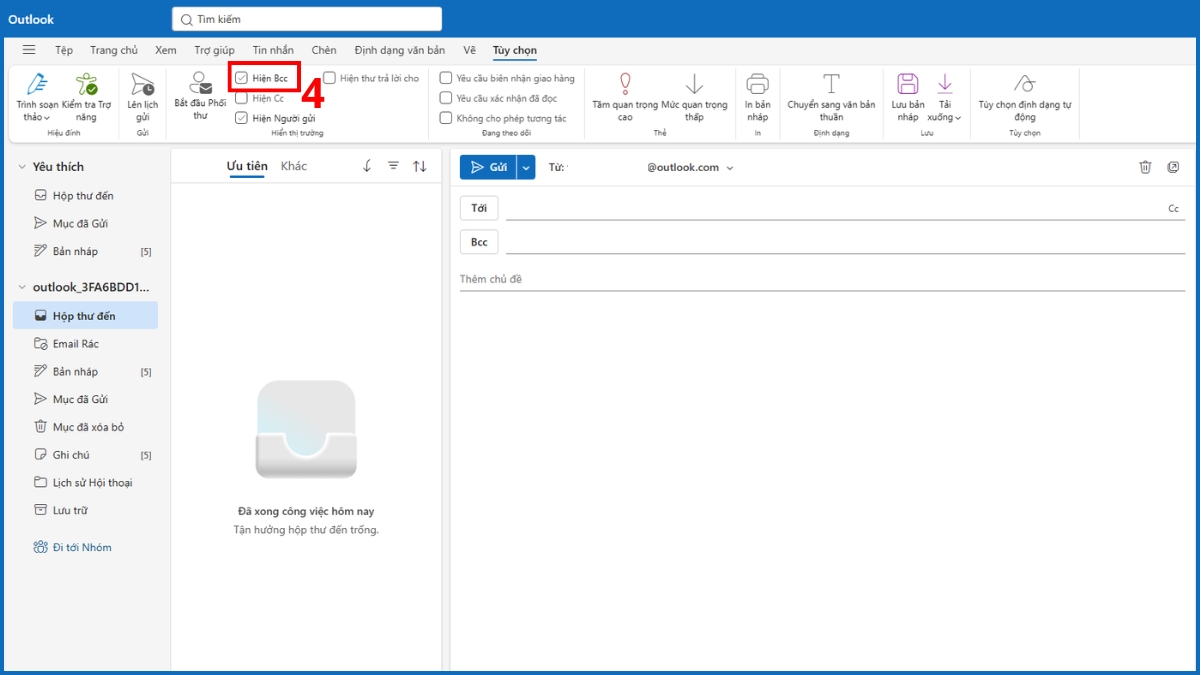 Cách hiện, ẩn BCC trong Outlook - bước 3