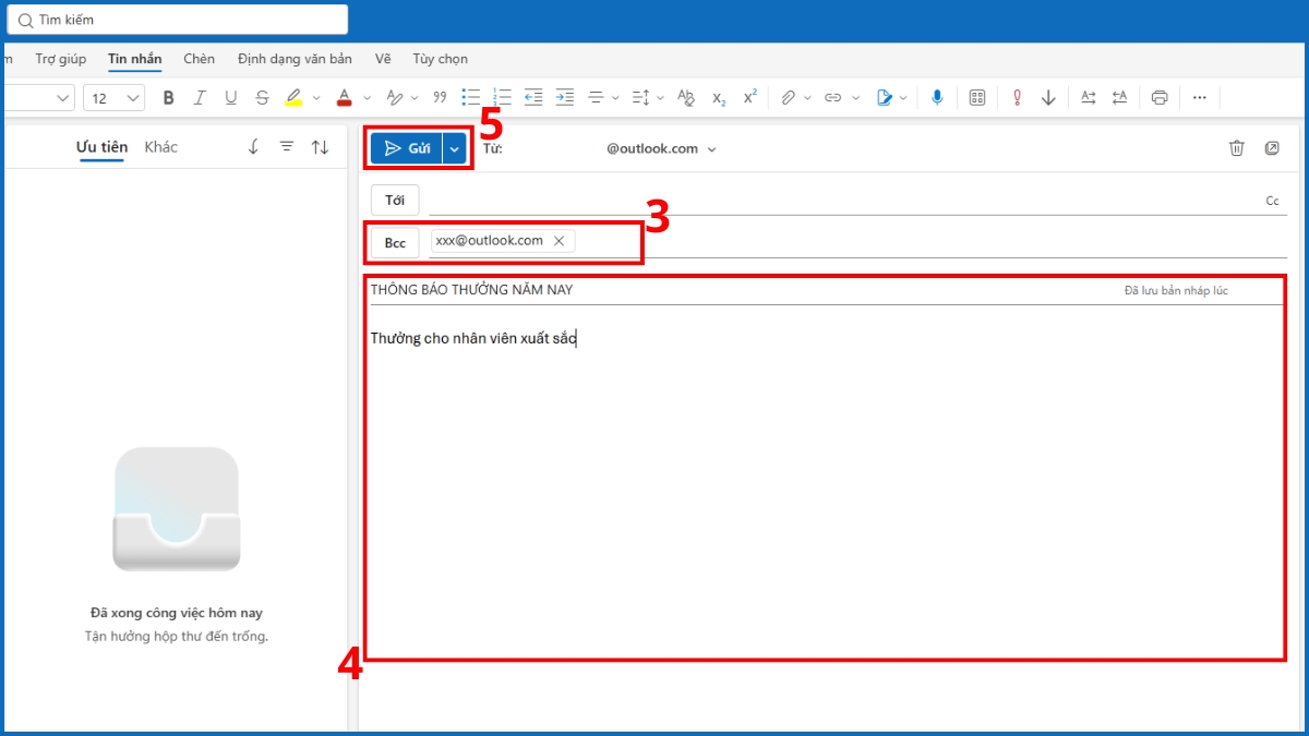 Gửi mail BCC trong Outlook trên máy tính - bước 3