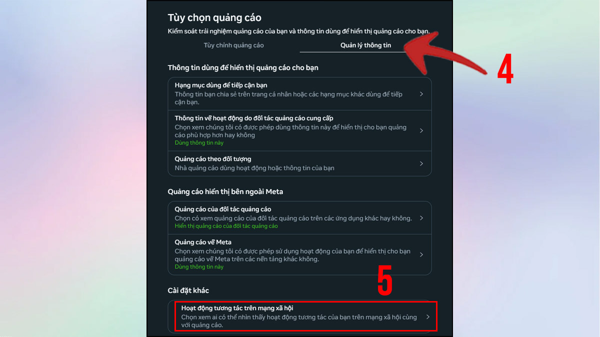 Ẩn hoạt động tương tác với Fanpage và quảng cáo trên máy tính - bước 2