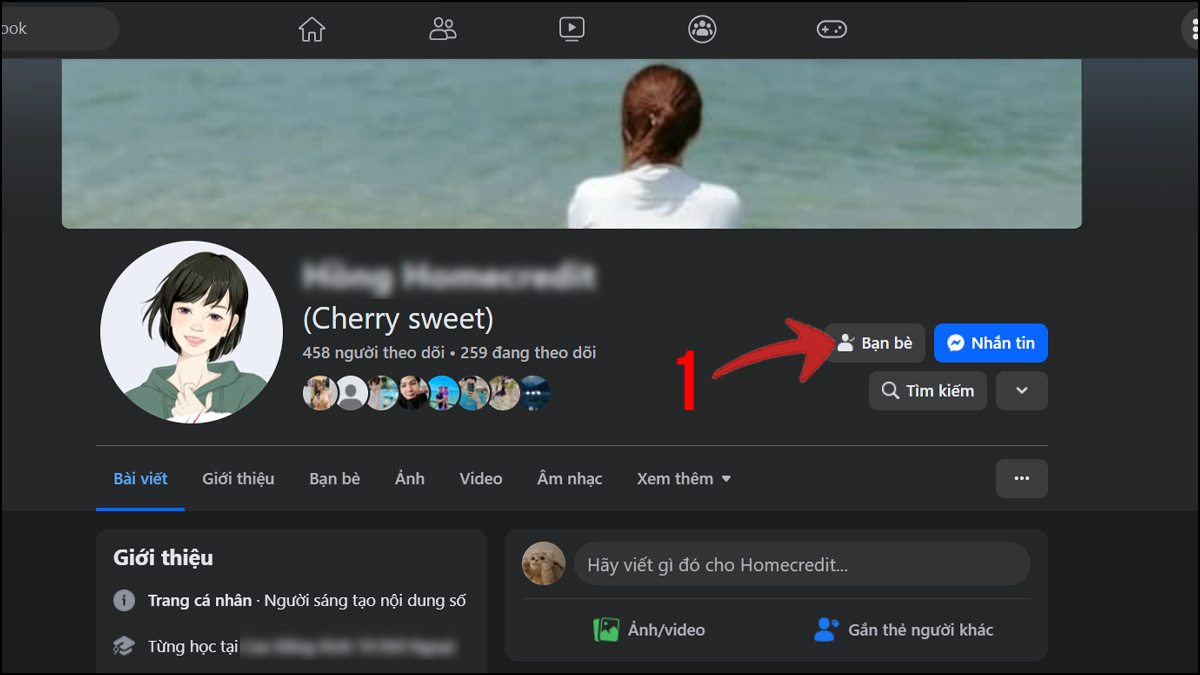 cách bình luận Facebook không cho người khác thấy thêm bạn bè vào danh sách hạn chế trên máy tính- bước 1