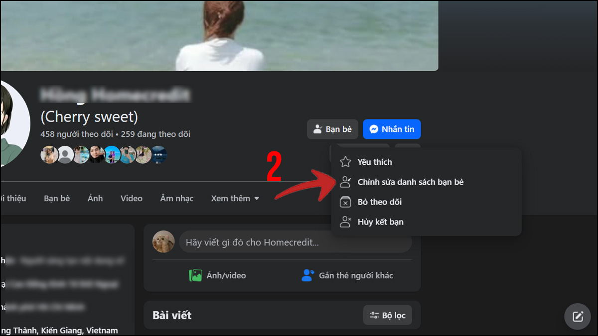 cách bình luận Facebook không cho người khác thấy thêm bạn bè vào danh sách hạn chế trên máy tính- bước 2