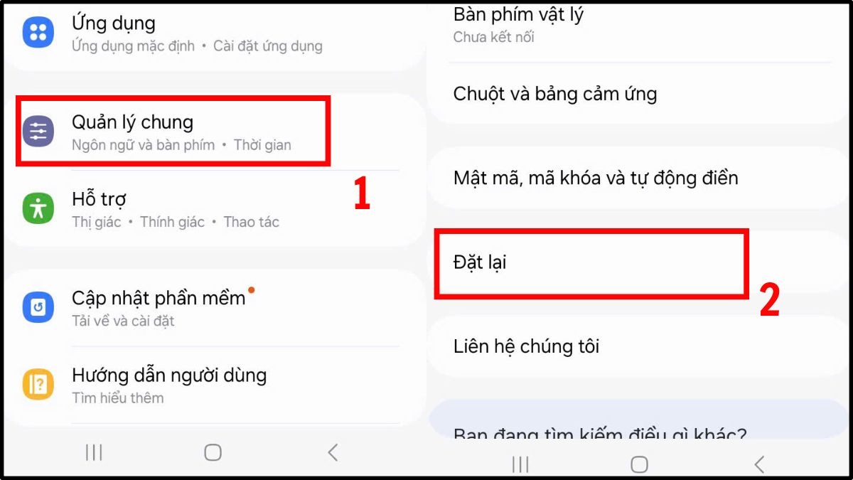 Khôi phục cài đặt gốc trên điện thoại Samsung khi bị đầy bộ nhớ - bước 1,2
