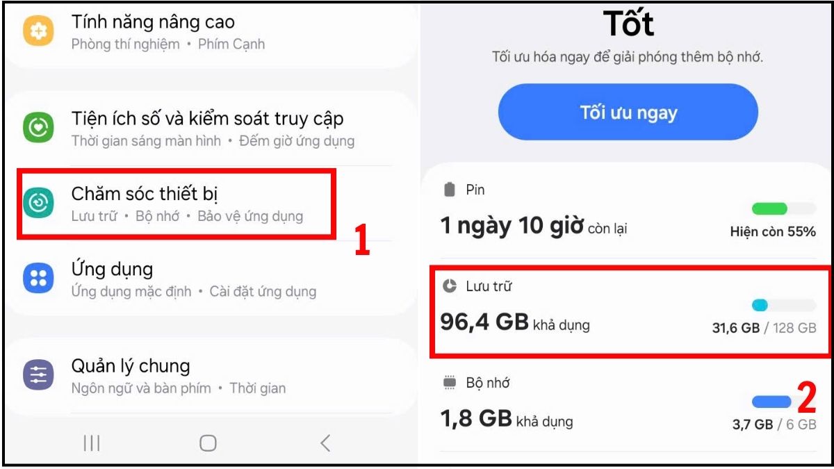 Xóa bớt tài liệu không cần thiết khắc phục bộ nhớ điện thoại Samsung bị đầy - bước 1,2