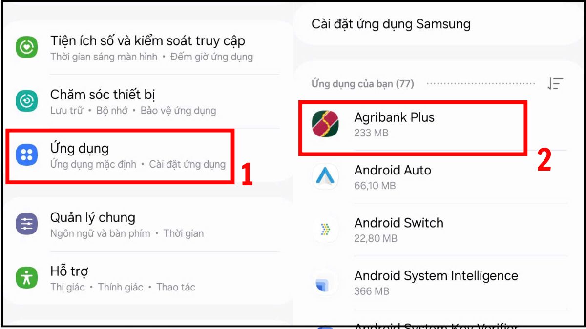 Gỡ cài đặt cập nhật giải phóng dung lượng bộ nhớ Samsung - bước 1,2