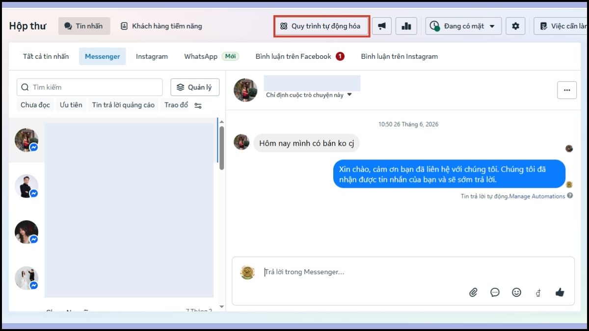 Hướng dẫn sử dụng Meta Business Suite quản lý tin nhắn và bình luận - bước 3