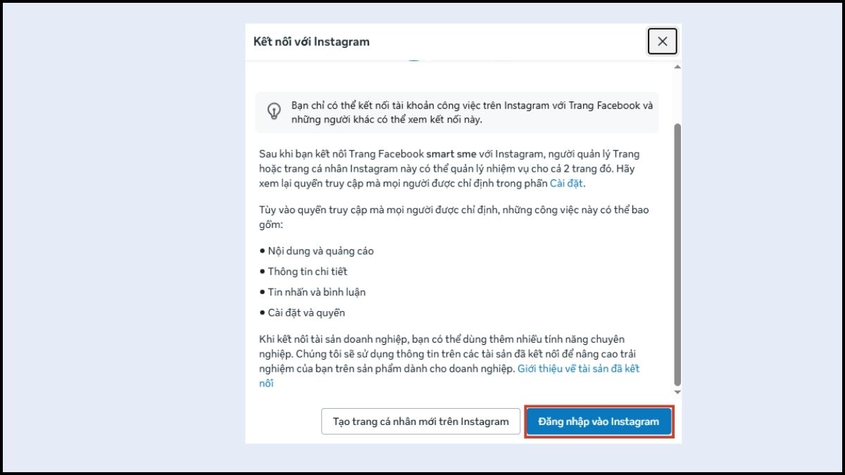 Kết nối tài khoản Instagram với Facebook Business - bước 3