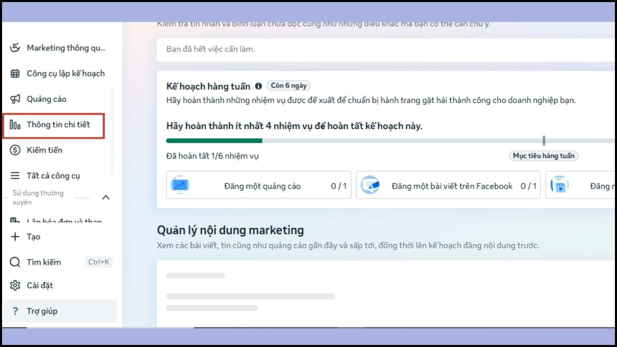 Xem báo cáo hiệu suất trong Insights trên Facebook business - bước 1