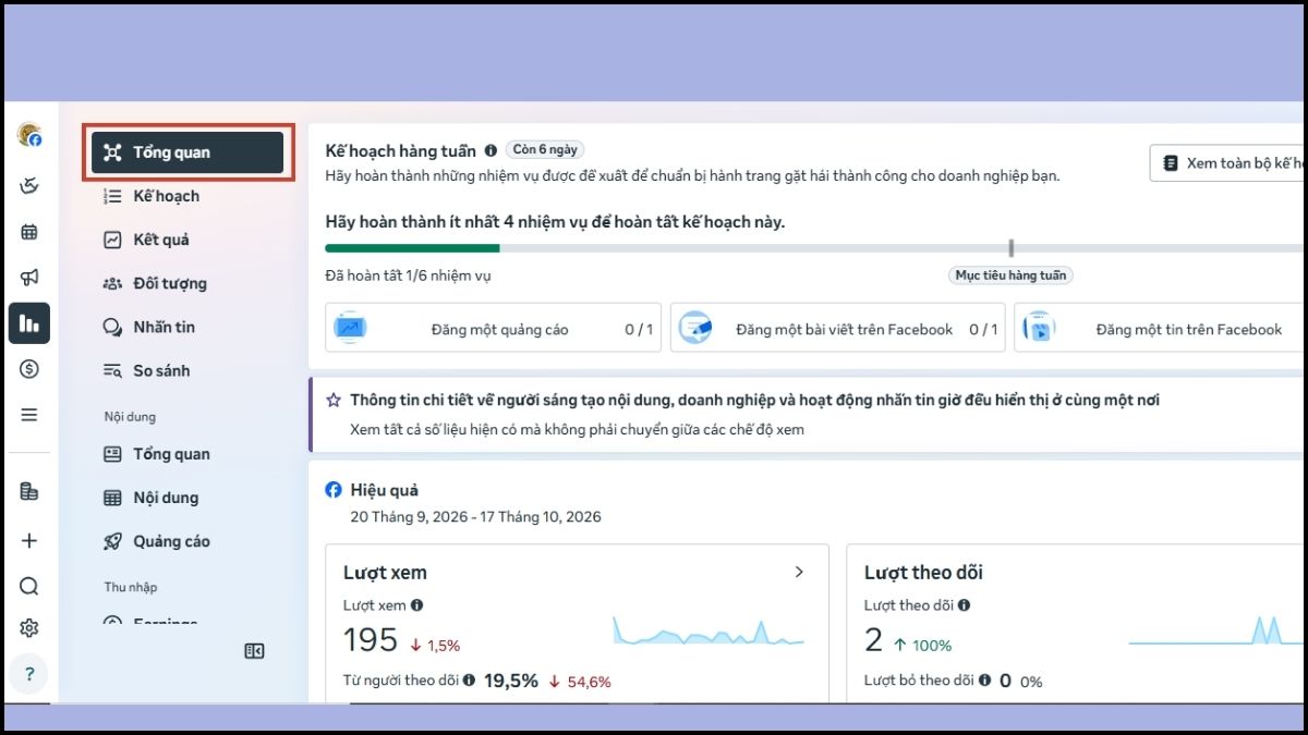 Xem báo cáo hiệu suất trong Insights trên Facebook business - bước 2
