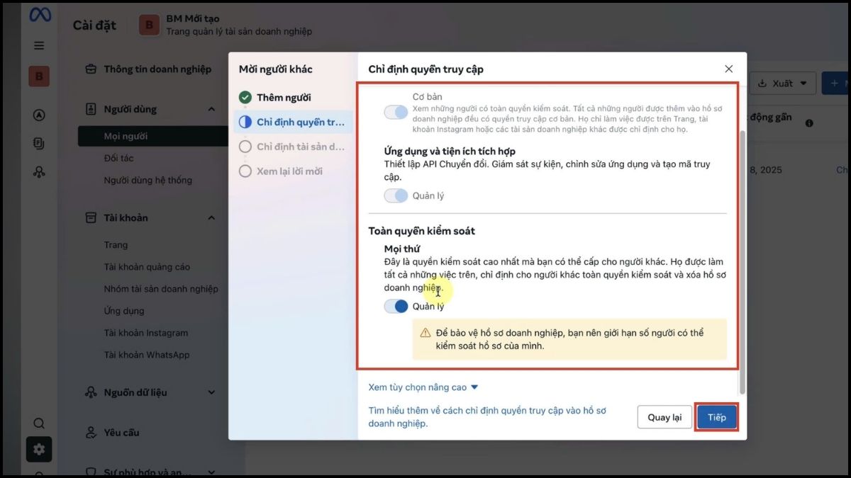 Thêm nhân sự vào Business Facebook - bước 3
