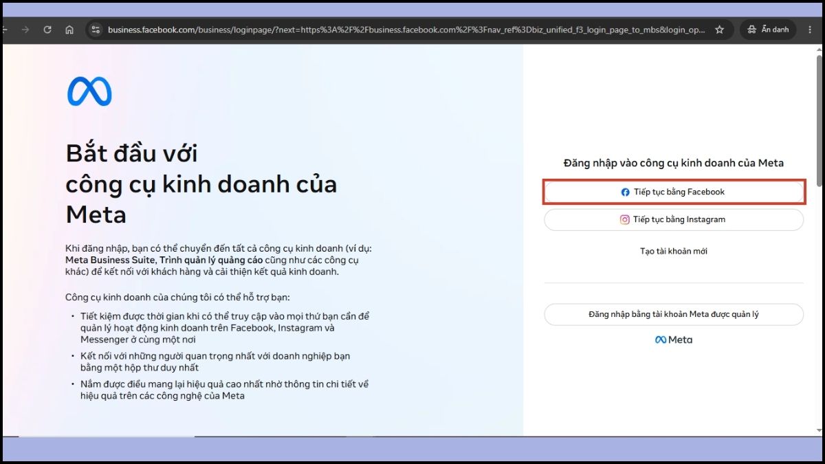 Cách tạo tài khoản Business Facebook chi tiết - bước 1