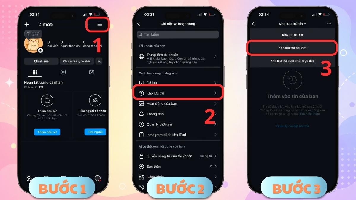 Cách bỏ ẩn bài viết trên Instagram - bước 1,2,3