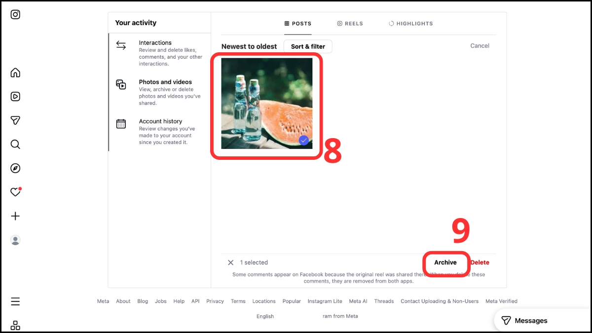 Cách ẩn bài viết trên Instagram bằng máy tính - bước 3