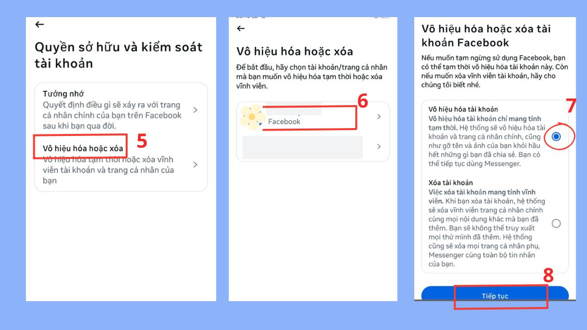 Vô hiệu hóa tạm thời tài khoản Facebook - bước 3