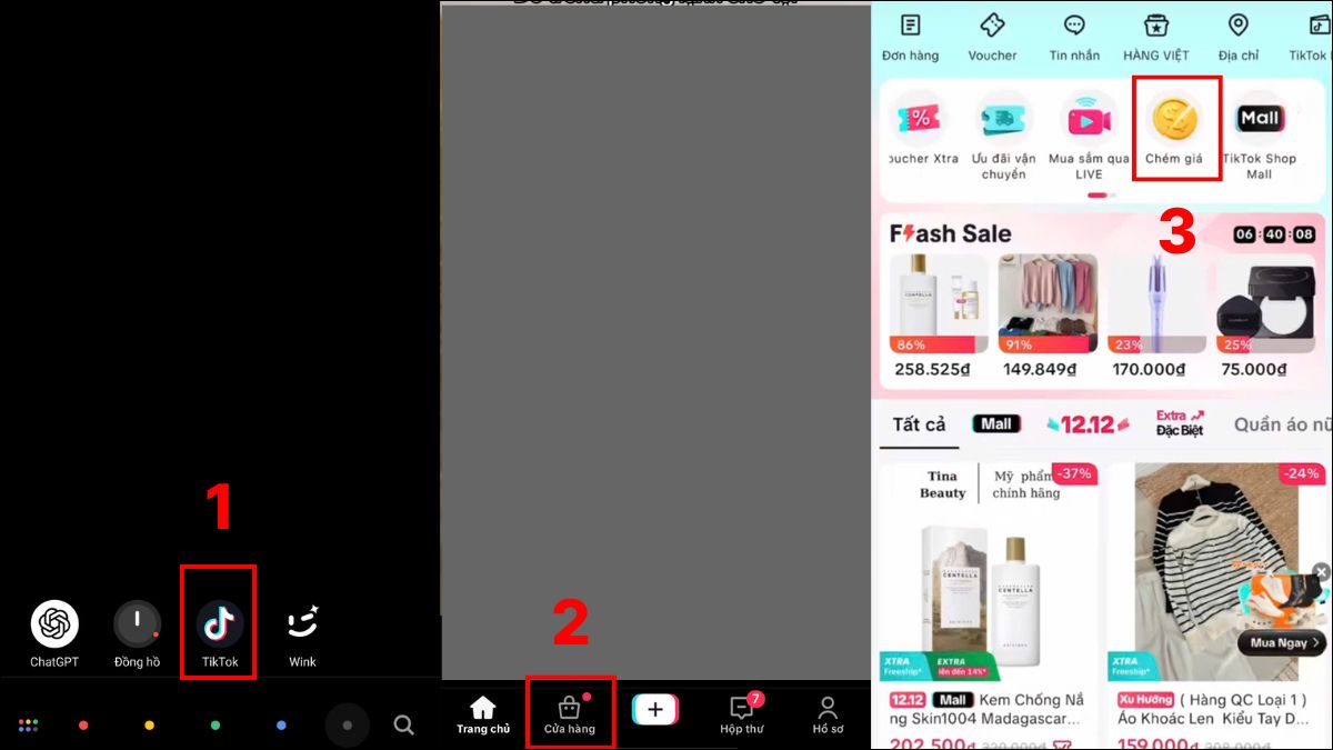 Truy cập TikTok Shop và tìm biểu tượng chém giá